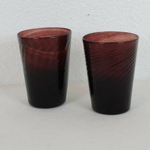 Lot of 2 Hand Blown Mismatched Purple Drinking Glasses 4.25 in tall 3 in dia